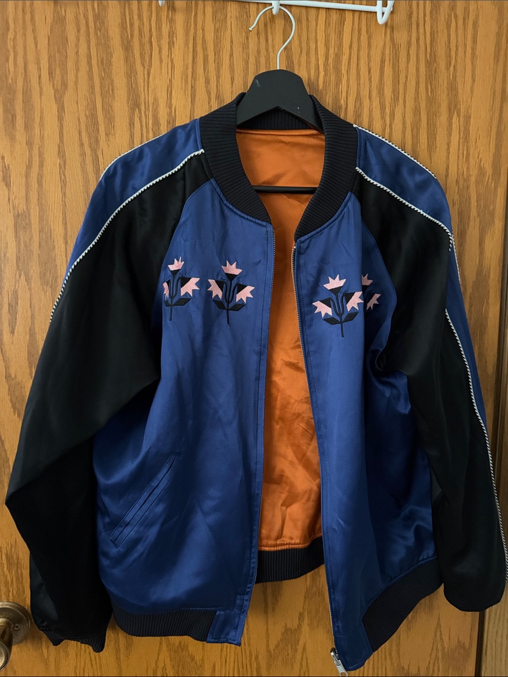 Satin Embroidered Bomber Jacket - REVERSIBLE
